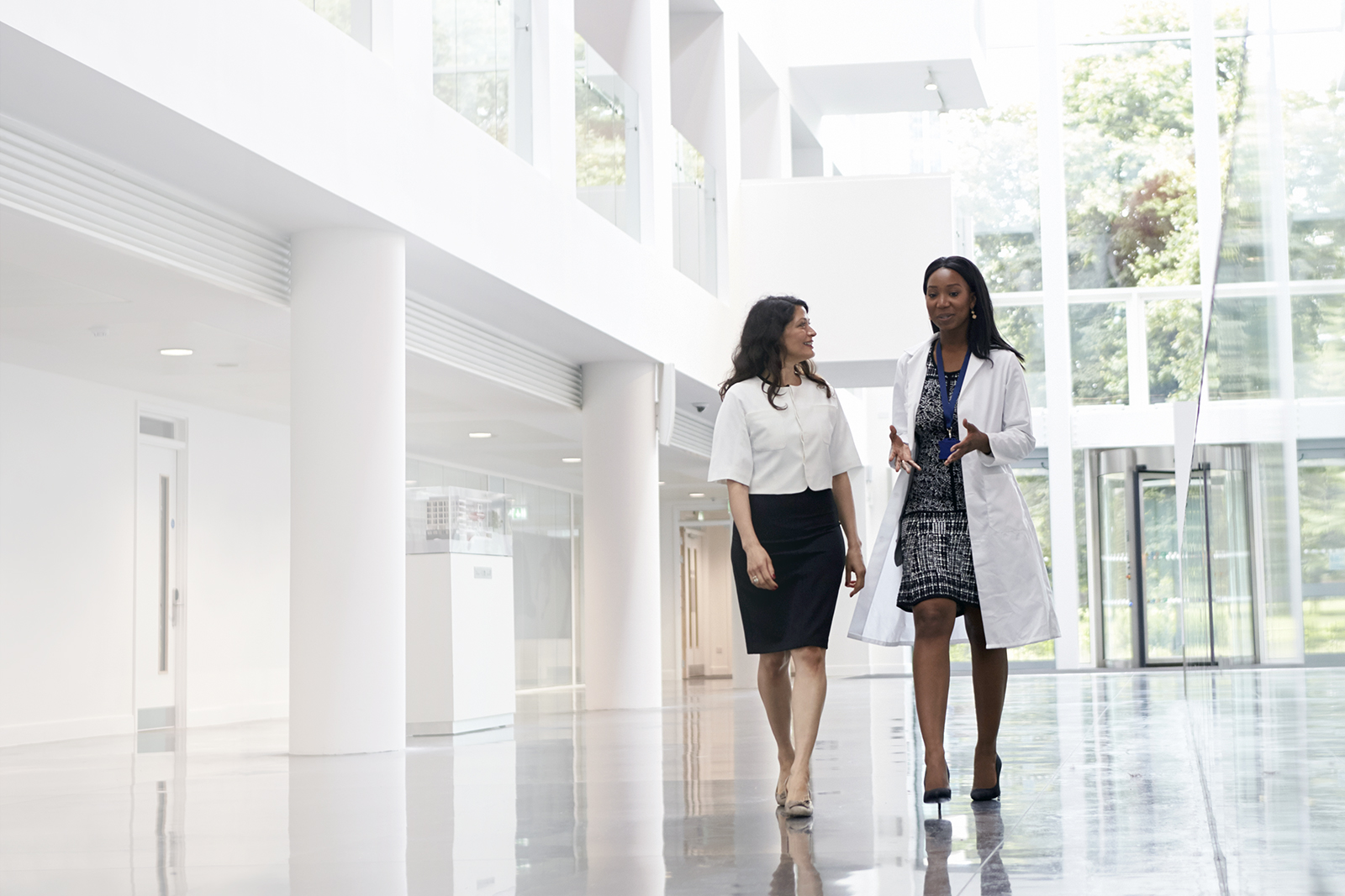 Medical professionals in modern building